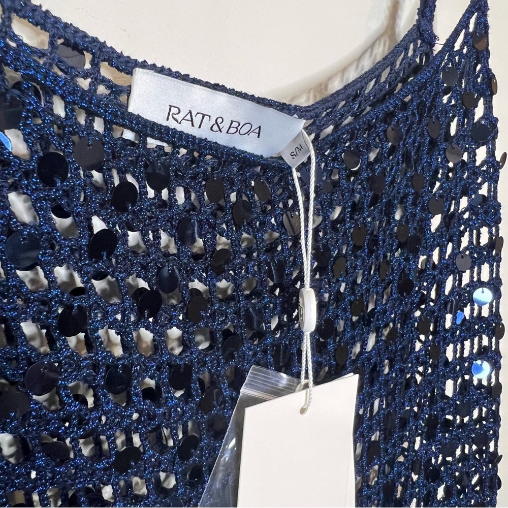 Rat and Boa Lupita glittering sequin crocheted blue maxi dress size S/M NEW! NWT - Picture 7 of 12